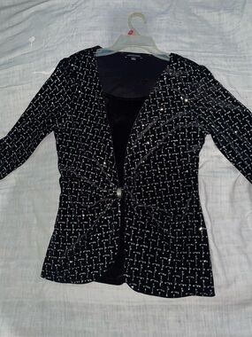 Notations Black Long-Sleeve Sparkle Top
